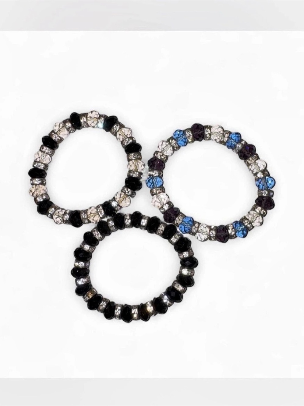Three Beaded Stretch Bracelets Black & Blue